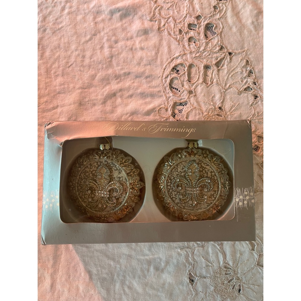DFleur De Lis Gold Glass Christmas Ornaments - vintage - Picture 2 of 2